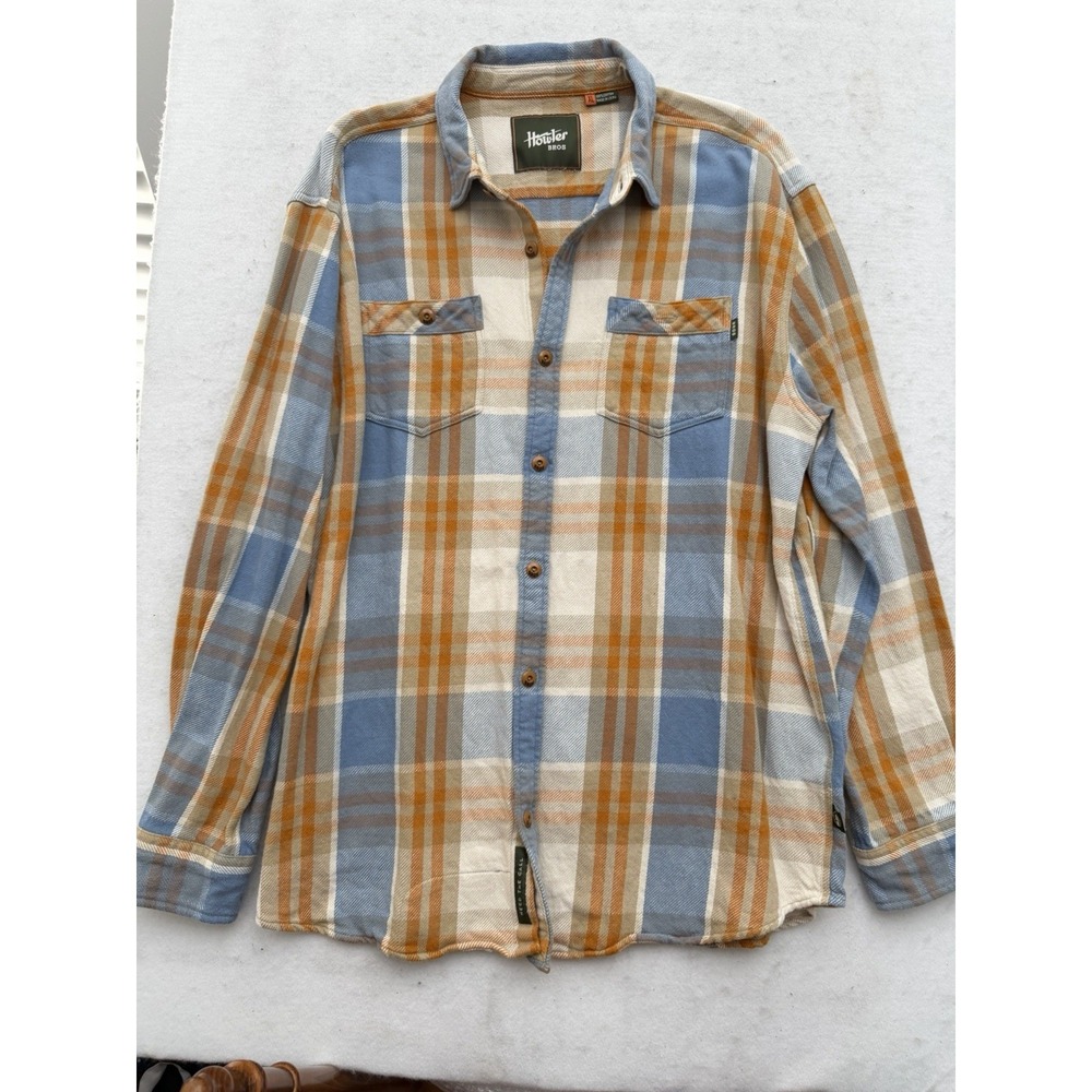 Howler Bros Harkers Flannel Shirt Mens XL Blue Orange White Plaid